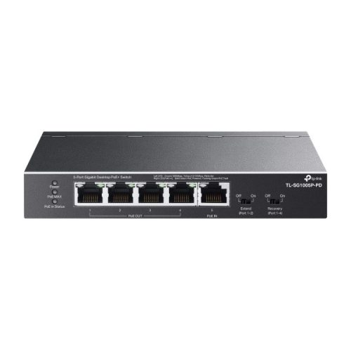 TP-Link Switch  PoE - TL-SG1005P-PD (5 port 1Gbps; 1port PoE++ be és 4port PoE+ kimenet; max 66W)