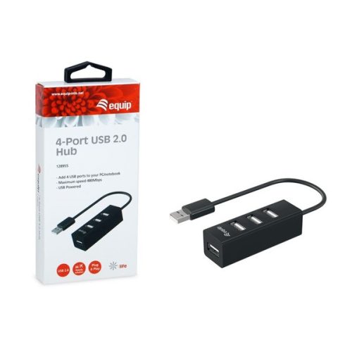 Equip-Life USB Hub - 128955 (4 Port, USB2.0, USB tápellátás, kompakt dizájn, fekete)