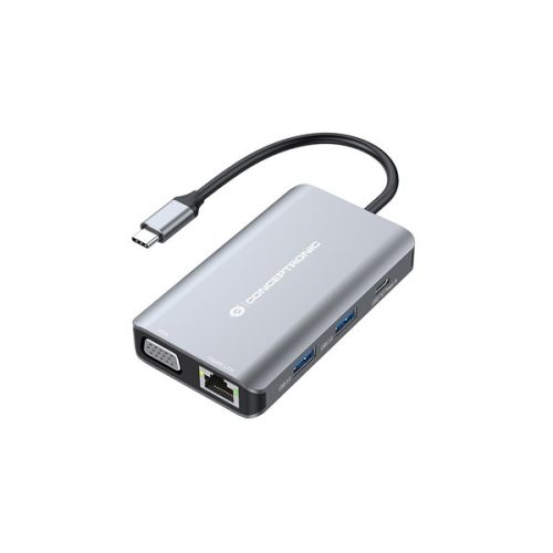 Conceptronic Notebook Dokkoló - DONN21G (USB-C to HDMI/VGA/USB-C PD/USB 3.0/GbE)