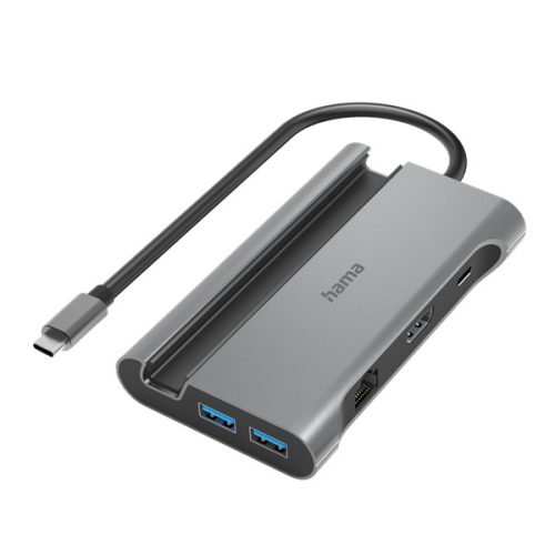 Hama USB HUB - 200143 (USB-C 7in1, 3xUSB 3.1, 2xUSB-C, 1xHDMI, 1xLAN, 100W PD, szürke)