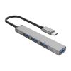 Orico USB3.0 Hub - AH-13-GY/26/ (4 port, Bemenet: USB-C, Kimenet: 1xUSB-A 3.0, 3xUSB-A 2.0, ezüst)