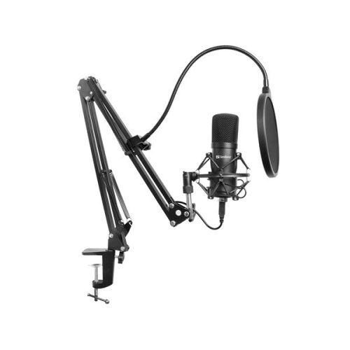 Sandberg Mikrofon - Streamer USB Microphone Kit (fekete; USB; Pop-filter; lökés-csillapító; állítható asztali tartókar)