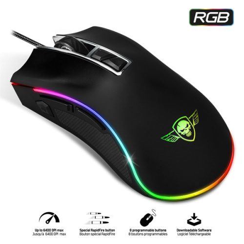 Spirit of Gamer Egér - PRO-M6 RGB (4800DPI, 500Hz, 8 programozható gomb, RGB LED, 1,8 m harisnyázott kábel, fekete)