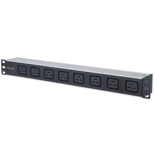 Manhattan elosztó - 19" 1U Rackmount elosztó, 8db C19 aljzat, 2m eltávolítható kábel, ki-be kapcsológomb