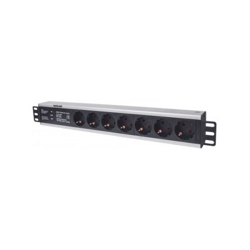 Manhattan elosztó - 19" 1.5U Rackmount elosztó, 7 aljzat,  3m, túlfeszültség védelem, PDU