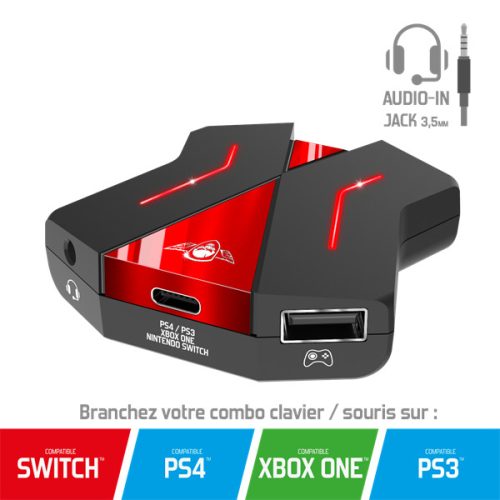 Spirit of Gamer Egér/Billentyűzet adapter konzolokhoz - SOG-CONV2 (Audio, 3x USB-A, 2x USB-C, Nintendo/PS4/PS3/Xbox One)